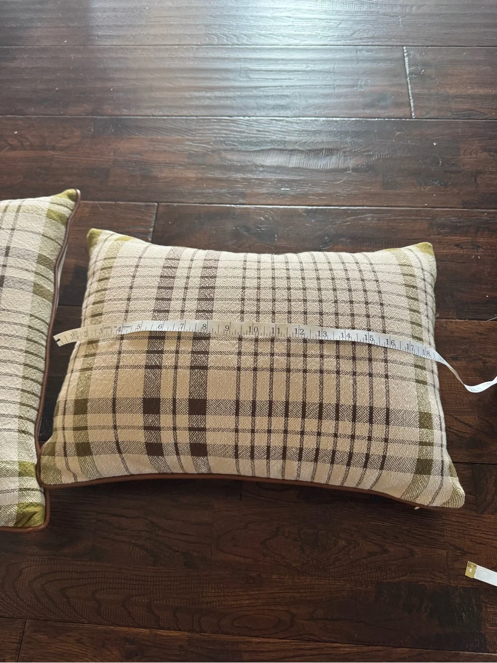 Hearth & Hand Plaid Throw Pillow Pair in Brown Beige and Olive Green